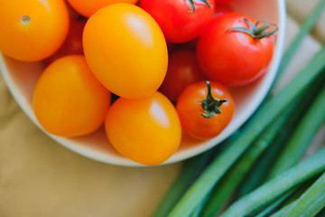 Ripe vegetables for summer salad lie on the table. close-up