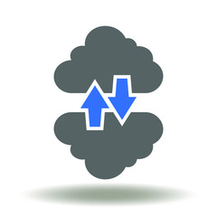 Data migration logo. Cloud two arrows up down icon vector. Web server network information download upload illustration.