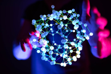 touching global network and data exchanges over the world 3D rendering