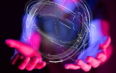 Abstract futuristic - Molecules technology with polygonal shapes on dark blue background.