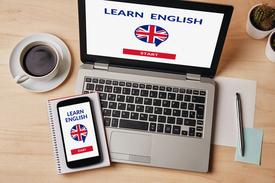 Learn English concept on laptop and smartphone screen