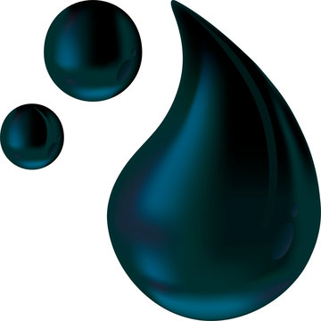 Black drops. Sphere and tear shape. Shiny style.