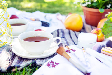 Summer beauty picknic concept, background