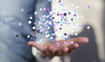 Abstract futuristic - Molecules technology with polygonal shapes on dark blue background.