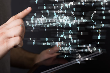 Abstract futuristic - Molecules technology with polygonal shapes on dark blue background.