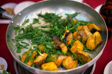 Vietnamese Hanoi speciality fried fish with dill