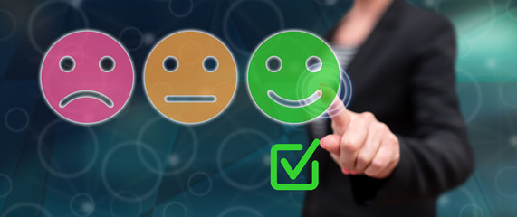 Woman touching an evaluation concept