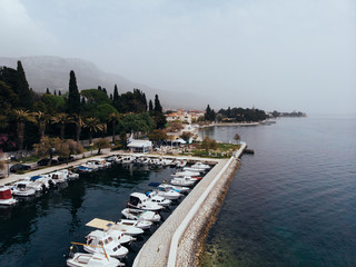 Aerial shot of the Kastel coast in Dalmatia,Croatia . A famous tourist destination on the Adriatic...