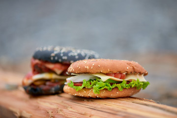 Beautiful tasty burgers in nature