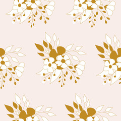 Elegant golden flower composition in a seamless pattern design
