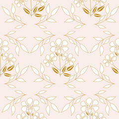 Elegant golden flowers and leaves in a seamless pattern design