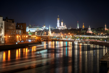 Stunning Panoramic night view of Moscow Kremlin in the summer , Russia