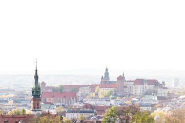   Panoramic view of Krakow, Poland, with wawel castle. VIew from Krakus mound
