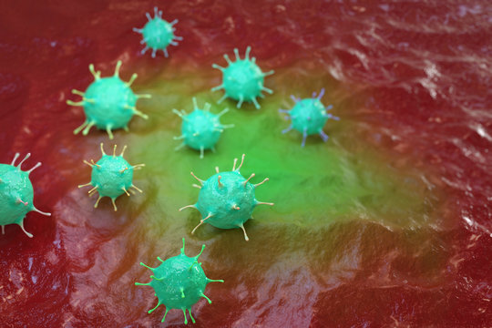 3 d illustration of a virus under a microscope.