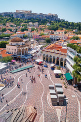 Skyline of Athens with Moanstiraki square and Acropolis hill, Athens Greece.