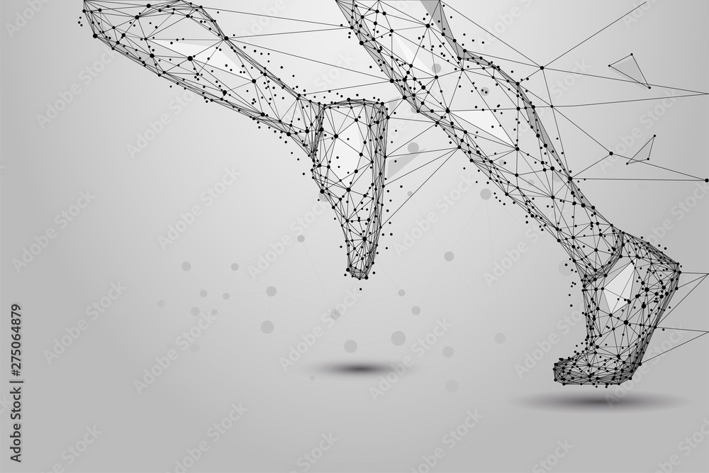 Aufkleber abstract polygonal running legs from lines, triangles and particle. low poly wireframe illustration.