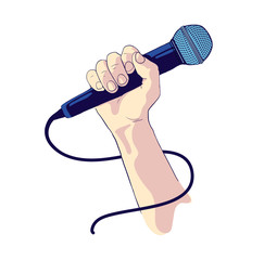 Hold microphone. Showman or singer symbol. Music and singing