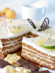 Lemon Cake.  Biscuit, cream and lemon icing
