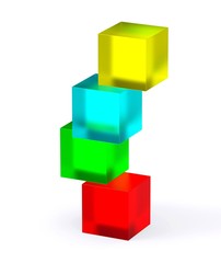 Fototapeta premium Cubes balancing. Column of cubes and cubic block balanced at the top.