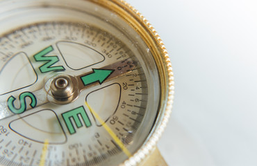 Closeup of compass, navigation accessory for tourism, search for right direction