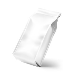 Quad seal bag package mockup. Vector illustration on white background. Can be use for coffee, tea, salt, snack, flour and etc. Packaging mockup ready for your design. EPS10.