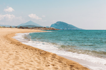 Fototapeta na wymiar sand, beach and sea, summer background
