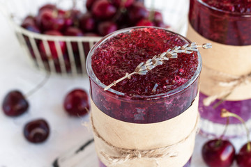 Ice lavender cocktail with cherry syrup