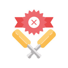 Cricket defeat flat design long shadow color icon. Total game result. Championship loss. Loser mark, crossed bats. Game over. End of play. Match draw. Sports activity. Vector silhouette illustration
