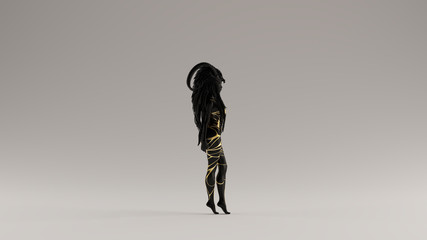 Black an Gold Evil Witch with a Head Dress 3d illustration 3d render
