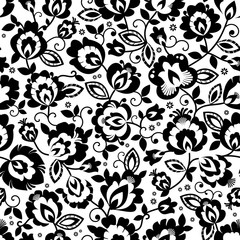 Beautiful monochrome, black and white Polish folk seamless vector pattern