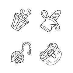 Zero waste kitchen accessories linear icons set