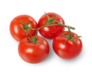 Fresh organic tomatoes isolated on white background. Full depth of field.