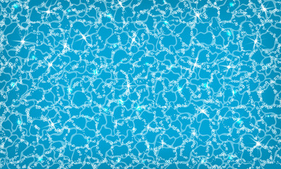 Pattern is the surface of the water with bubbles of air and the glare of the sun on the surface. Azure blue waves. Vector illustration