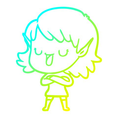 cold gradient line drawing cartoon elf girl