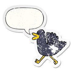 cartoon duck running and speech bubble distressed sticker