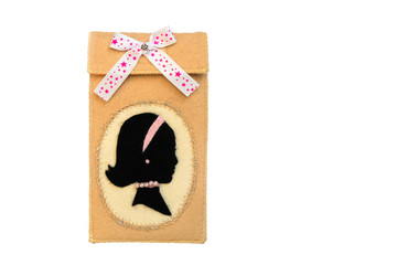 Handmade phone case made of felt. Stripe in the shape of a female head in profile.