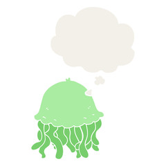 cartoon jellyfish and thought bubble in retro style