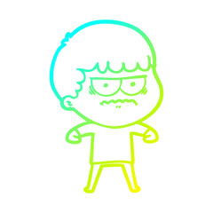 cold gradient line drawing cartoon annoyed man