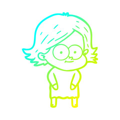 Obraz premium cold gradient line drawing happy cartoon girl