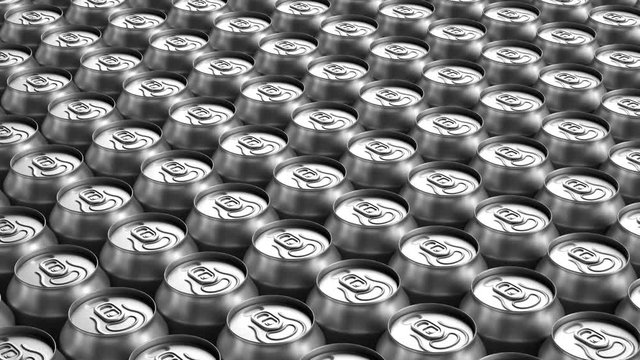 Aluminium soda cans looping 3d animation 