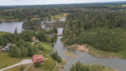 Amatciems lake Aerial drone top view Latvia