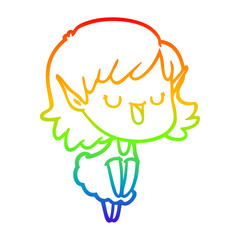 rainbow gradient line drawing cartoon elf girl