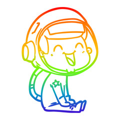 rainbow gradient line drawing happy cartoon astronaut