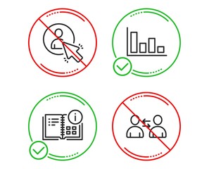 Do or Stop. Instruction info, User and Histogram icons simple set. Communication sign. Project, Project manager, Economic trend. Users talking. Business set. Line instruction info do icon. Vector