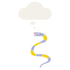 cartoon snake and thought bubble in retro style