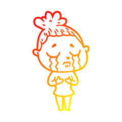 warm gradient line drawing cartoon crying woman
