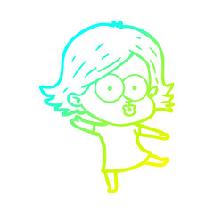 Fototapeta premium cold gradient line drawing cartoon girl pouting