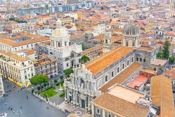 Fototapeta premium Piazza Duomo or Cathedral Square with Cathedral of Santa Agatha, aerial top view city Catania Italy.
