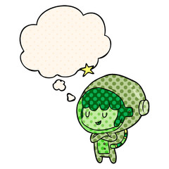 cartoon space girl and thought bubble in comic book style