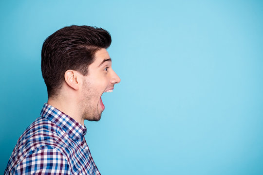 Half turned closeup photo studio portrait of handsome joking comic humorous he him freelancer work worker grimacing facial emotion expression isolated pastel background copyspace - Powered by Adobe